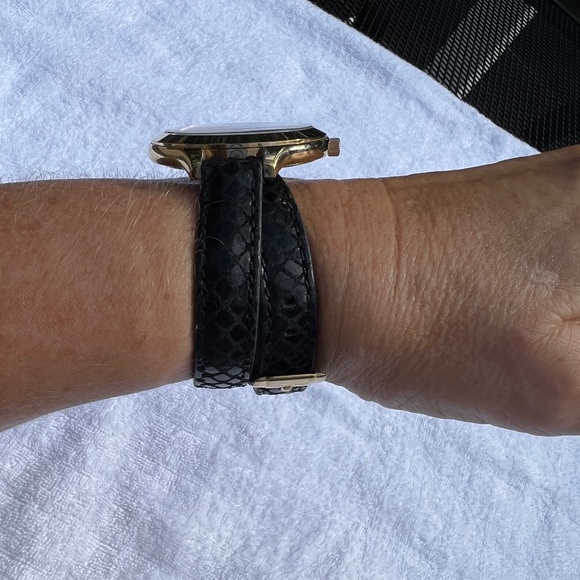 Michael Kors Gold Watch w/ Wrap Style Black Snakeskin Band - Picture 6 of 10